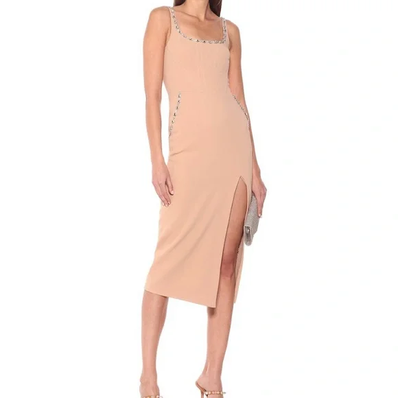 David Koma Dresses | David Koma Embellished Midi Dress | Color: Cream/Tan | Size: 2 | Cell723'S Closet